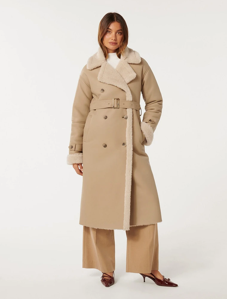 Alix Vegan Leather Shearling Maxi Coat