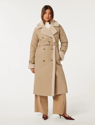 Alix Vegan Leather Shearling Maxi Coat