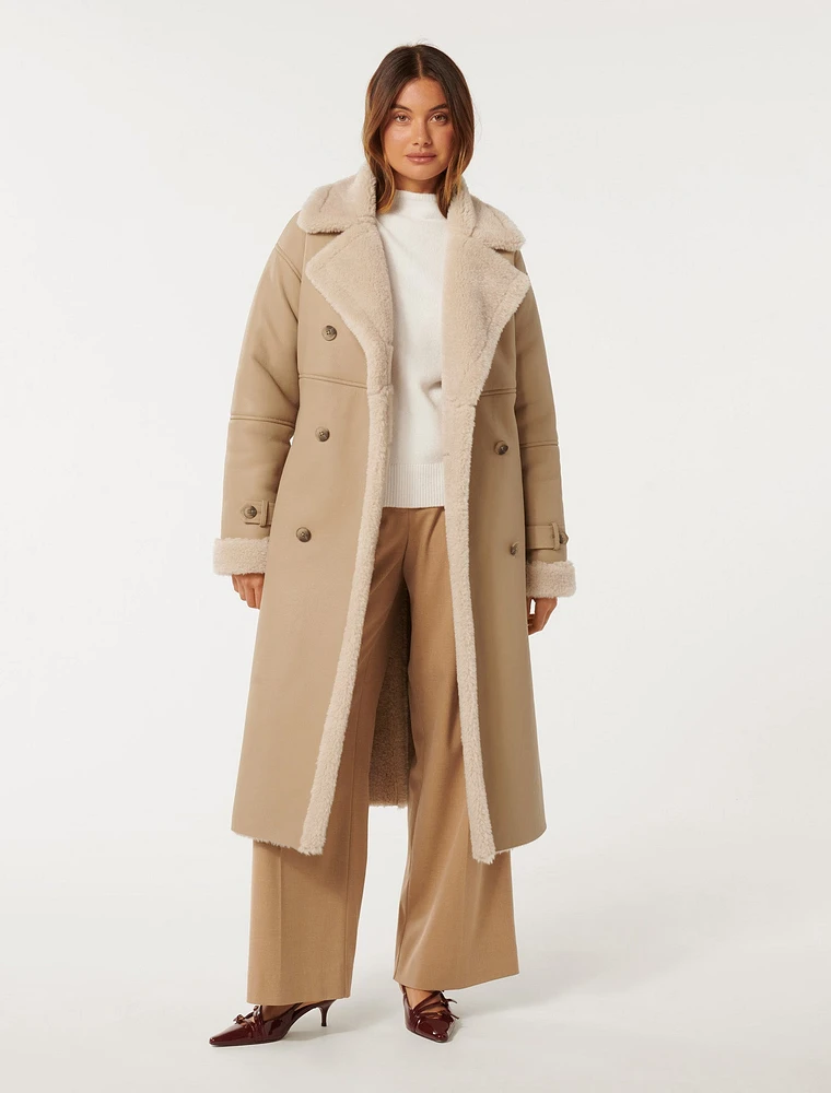 Alix Vegan Leather Shearling Maxi Coat