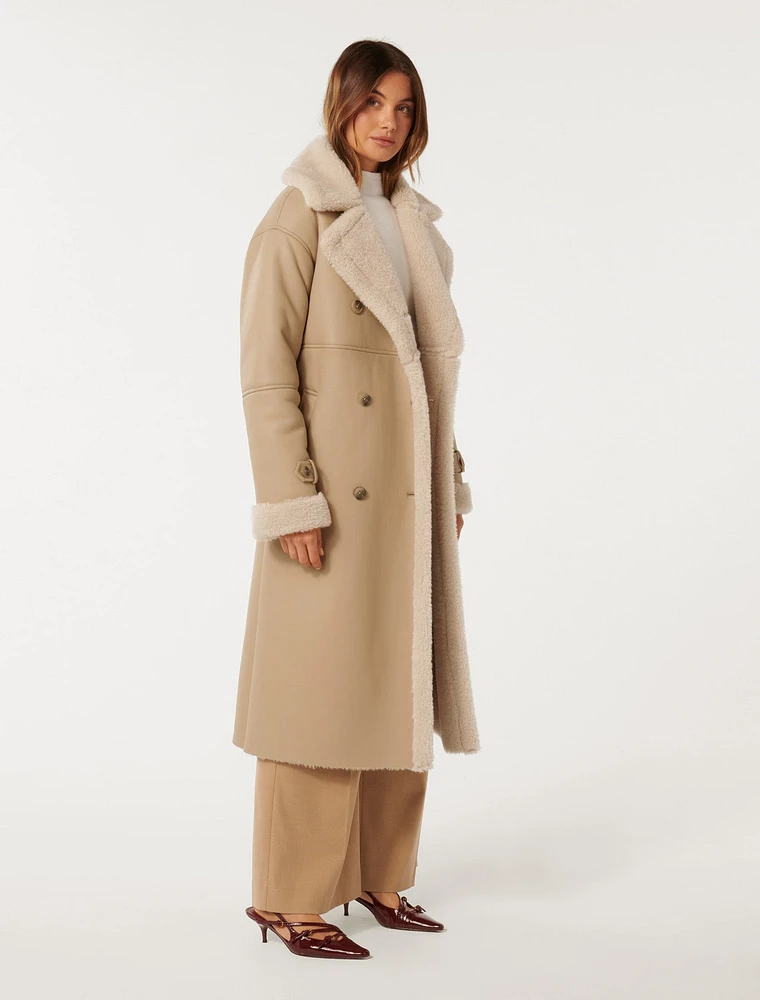 Alix Vegan Leather Shearling Maxi Coat