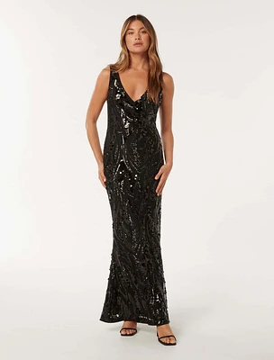 Marlena V-Neck Sequin Gown