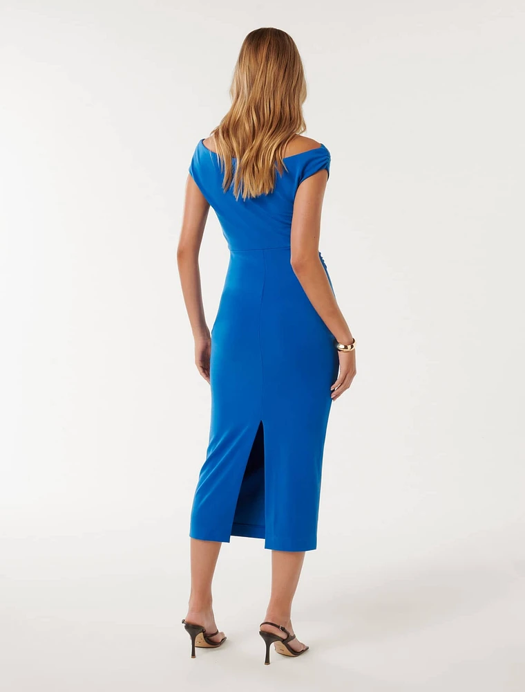 Alexa Tipped Shoulder Bodycon Midi