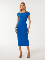 Alexa Tipped Shoulder Bodycon Midi