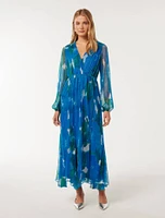 August Printed Midi Dress Blue Floral - 0 to 12 Women's Dresses