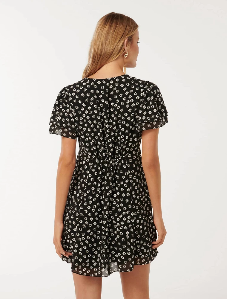 Pria Button-Down Mini Dress Black Floral - 0 to 12 Women's Day Dresses