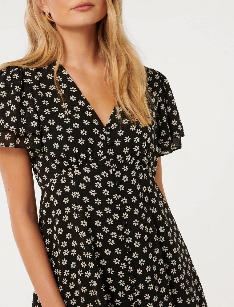 Pria Button-Down Mini Dress Black Floral - 0 to 12 Women's Day Dresses