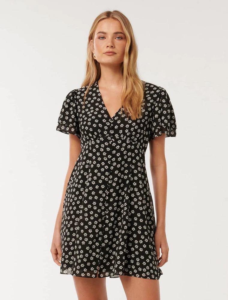 Pria Button-Down Mini Dress Black Floral - 0 to 12 Women's Day Dresses