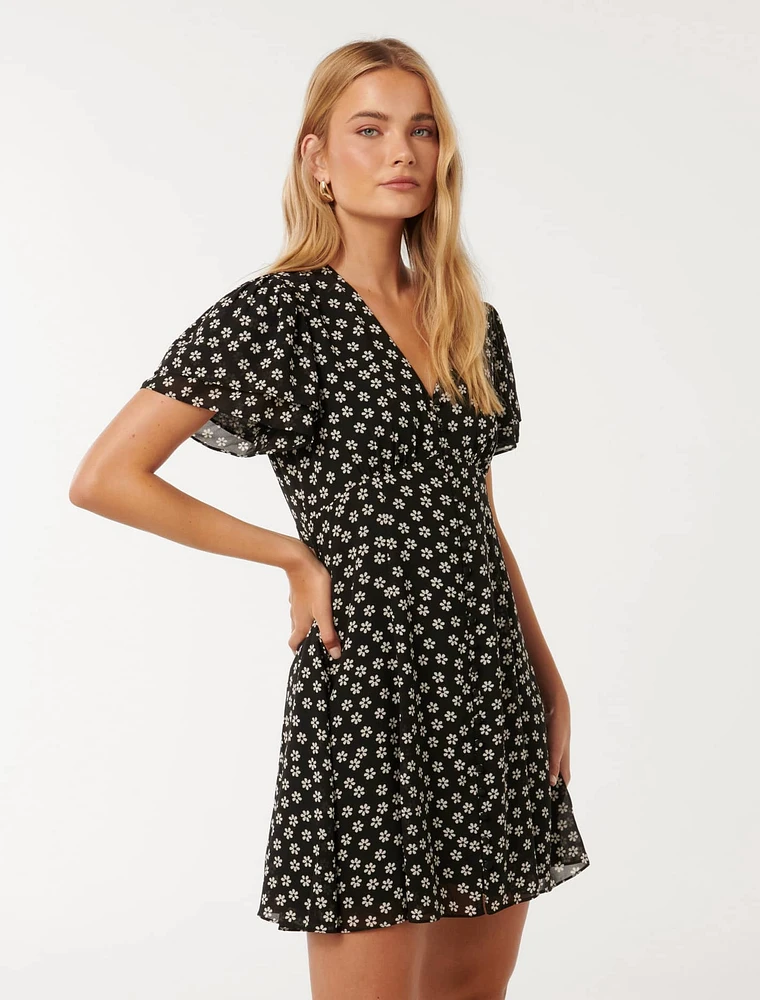 Pria Button-Down Mini Dress Black Floral - 0 to 12 Women's Day Dresses