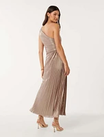 Taylah Metallic One-Shoulder Dress Beige Gold - 0 to 12 Women's Event Dresses