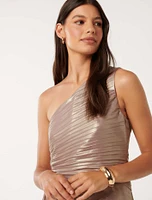 Taylah Metallic One-Shoulder Dress Beige Gold - 0 to 12 Women's Event Dresses