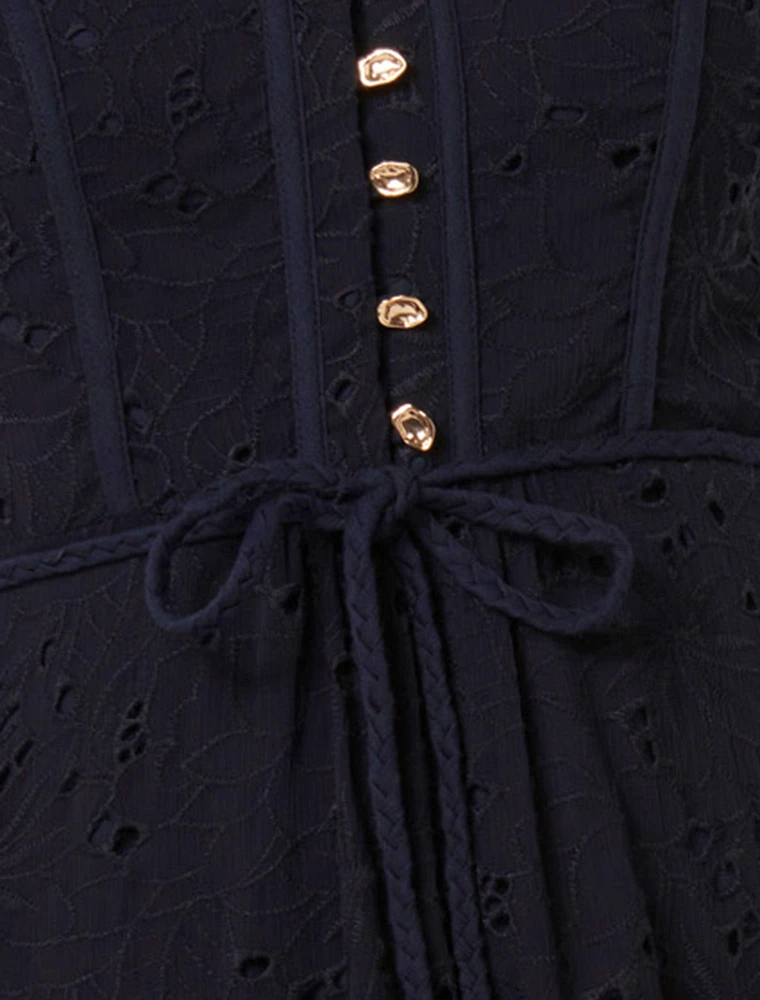Rachel Embroidered Short Sleeve Midi Dress