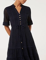 Rachel Embroidered Short Sleeve Midi Dress