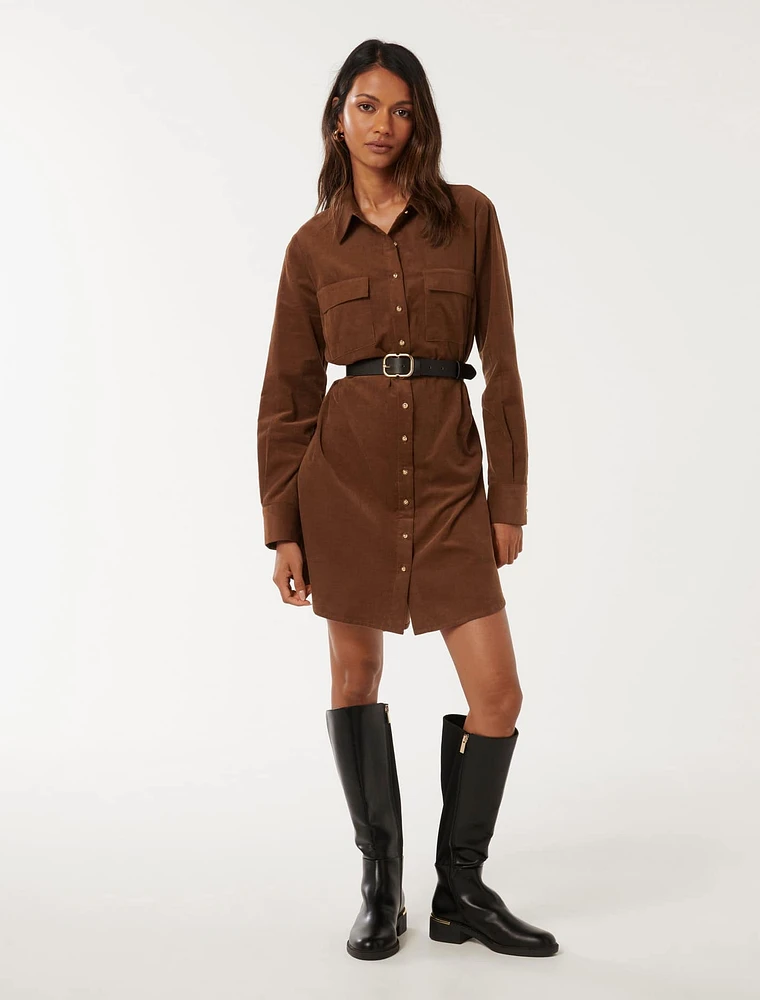 Lucie Petite Long-Sleeve Cord Mini Dress