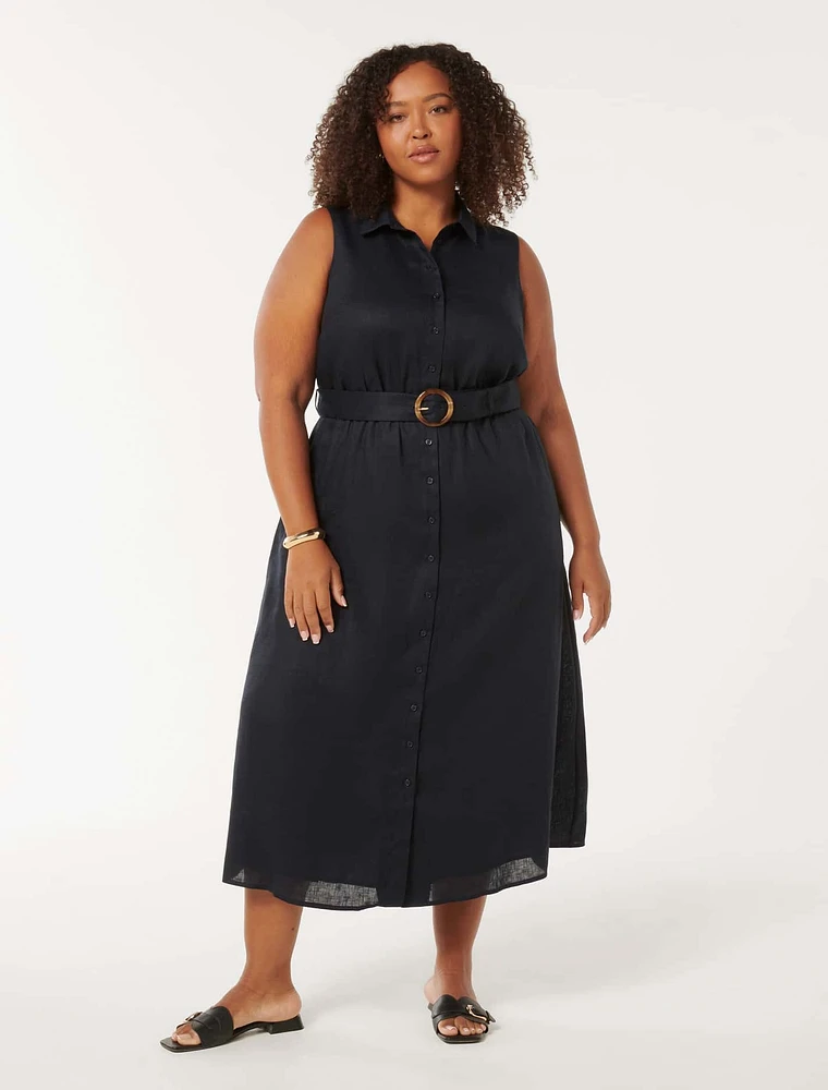 Gabbie Curve Button-Down Midi Dress Navy - 12 to 20 Women's Plus Day Dresses