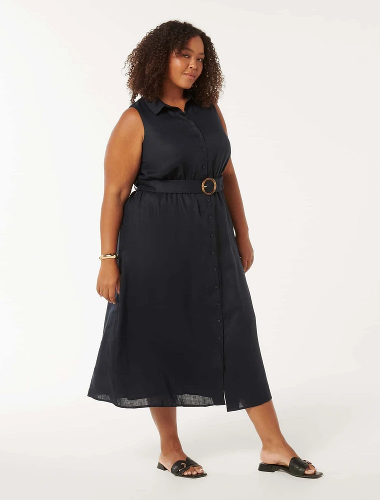 Gabbie Curve Button-Down Midi Dress Navy - 12 to 20 Women's Plus Day Dresses