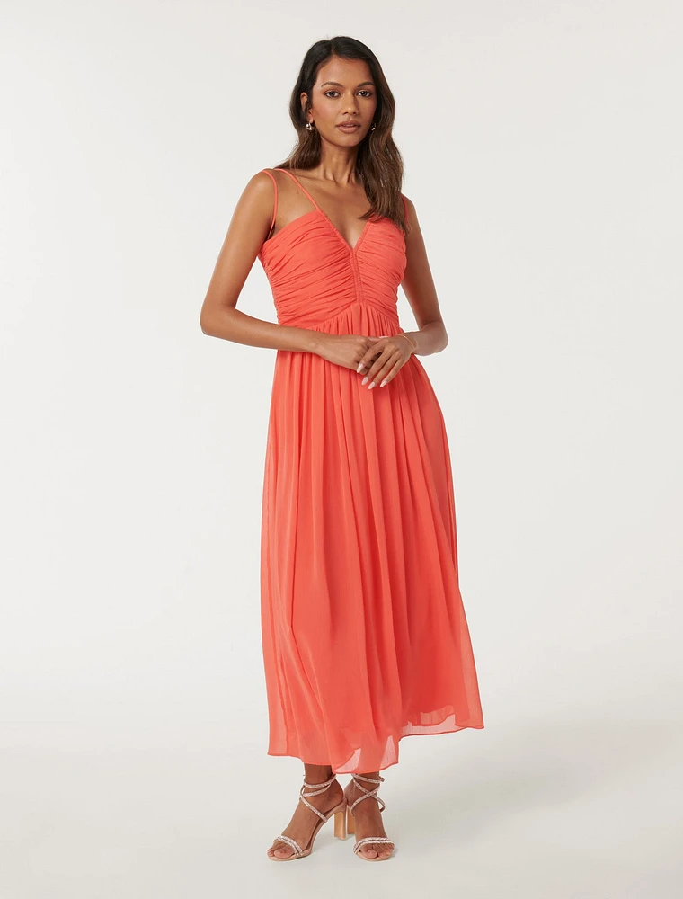 Nakita Petite Ruched-Bodice Maxi Dress Coral - 0 to 12 Women's Dresses