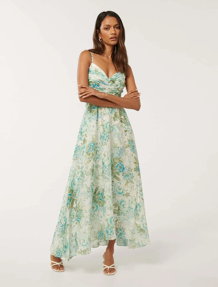 Jolie Petite Ruched-Bodice Maxi Dress Light Floral - 0 to 12 Women's Dresses