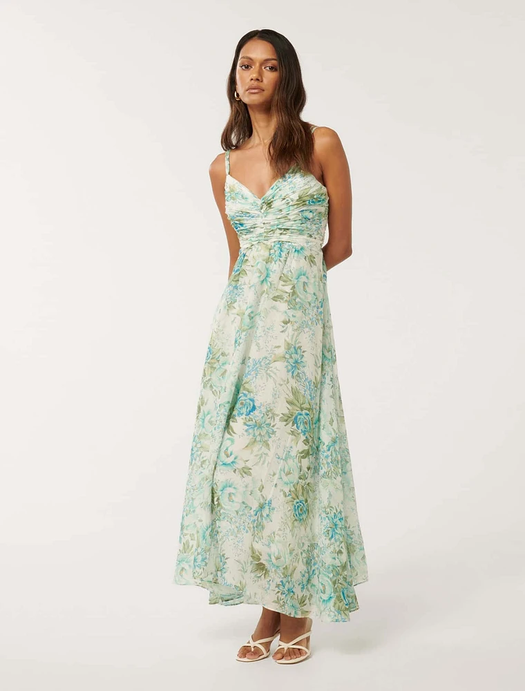 Jolie Petite Ruched-Bodice Maxi Dress Light Floral - 0 to 12 Women's Dresses