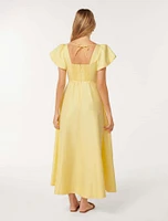 June Ruched Linen Midi Dress