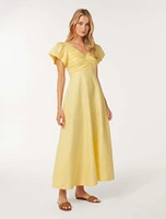 June Ruched Linen Midi Dress