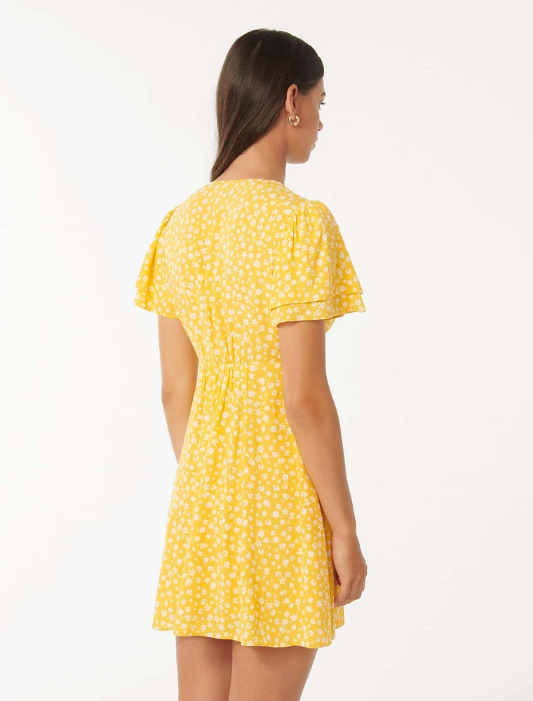 Pria Button-Through Mini Dress Yellow Floral - 0 to 12 Women's Day Dresses