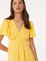 Pria Button-Through Mini Dress Yellow Floral - 0 to 12 Women's Day Dresses