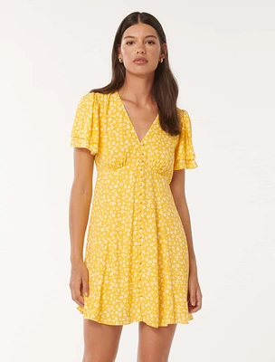 Pria Button-Through Mini Dress Yellow Floral - 0 to 12 Women's Day Dresses