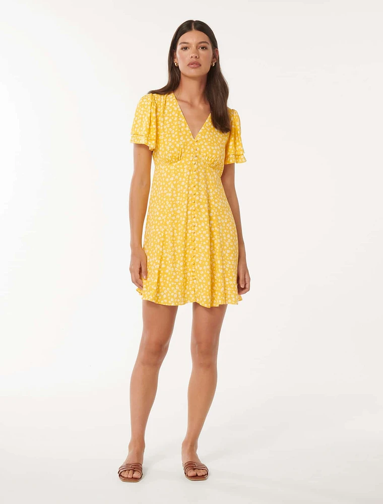 Pria Button-Through Mini Dress Yellow Floral - 0 to 12 Women's Day Dresses