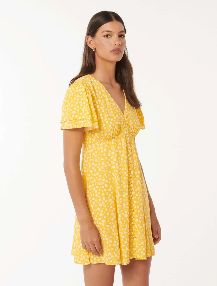 Pria Button-Through Mini Dress Yellow Floral - 0 to 12 Women's Day Dresses