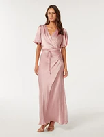 Chelsea Flutter-Sleeve Satin Maxi Dress Light Pink - 0 to 12 Women's Event Dresses