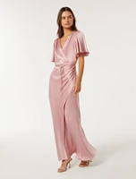 Chelsea Flutter-Sleeve Satin Maxi Dress Light Pink - 0 to 12 Women's Event Dresses