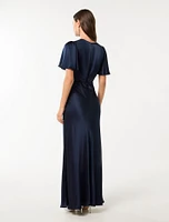 Chelsea Flutter Sleeve Satin Maxi