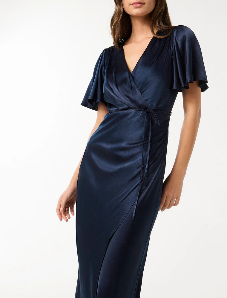 Chelsea Flutter Sleeve Satin Maxi