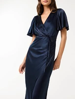 Chelsea Flutter Sleeve Satin Maxi