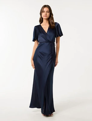Chelsea Flutter Sleeve Satin Maxi