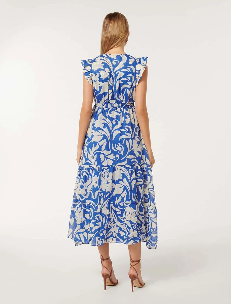 Florence Midi Dress Blue/White Floral - 0 to 12 Women's Day Dresses