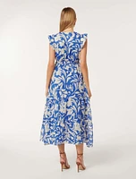 Florence Midi Dress Blue/White Floral - 0 to 12 Women's Day Dresses