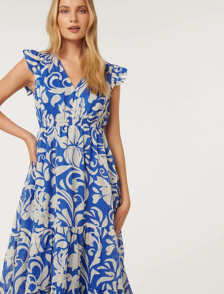 Florence Midi Dress Blue/White Floral - 0 to 12 Women's Day Dresses