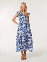 Florence Midi Dress Blue/White Floral - 0 to 12 Women's Day Dresses