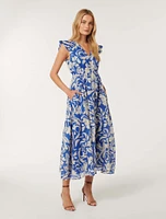 Florence Midi Dress Blue/White Floral - 0 to 12 Women's Day Dresses