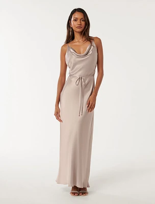 Lucy Petite Satin Cowl Maxi Dress