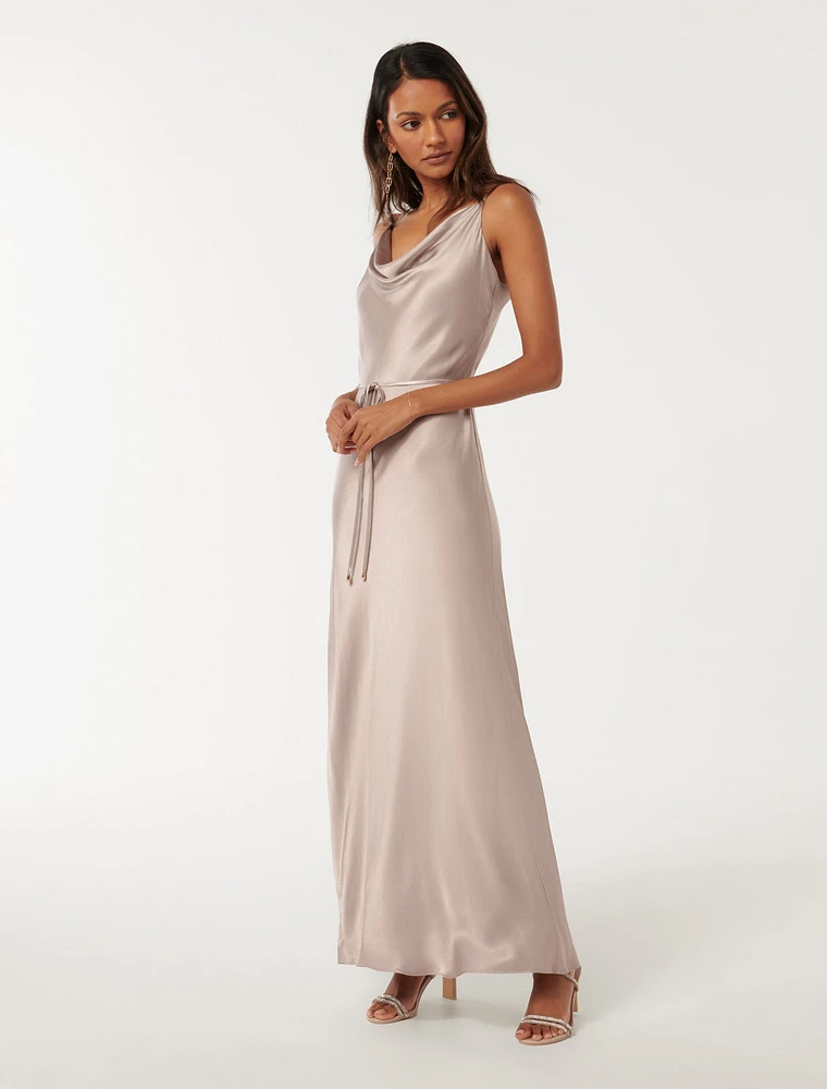 Lucy Petite Satin Cowl Maxi Dress