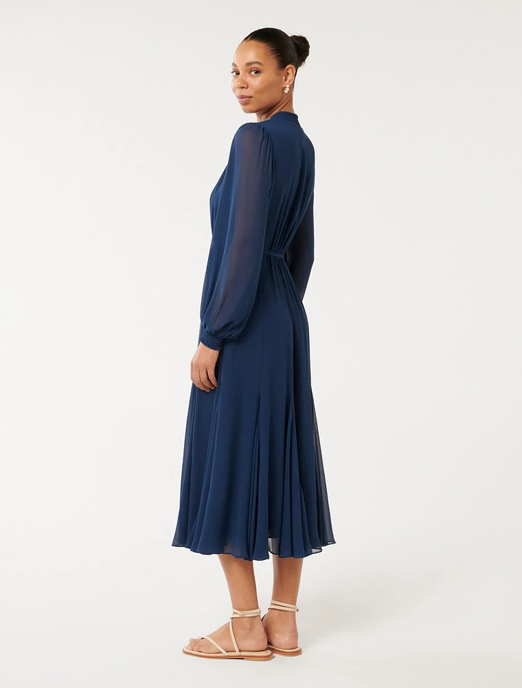 Cassidy Shirred-Neck Midi Dress