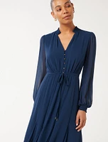 Cassidy Shirred-Neck Midi Dress