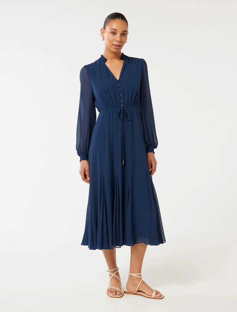 Cassidy Shirred-Neck Midi Dress