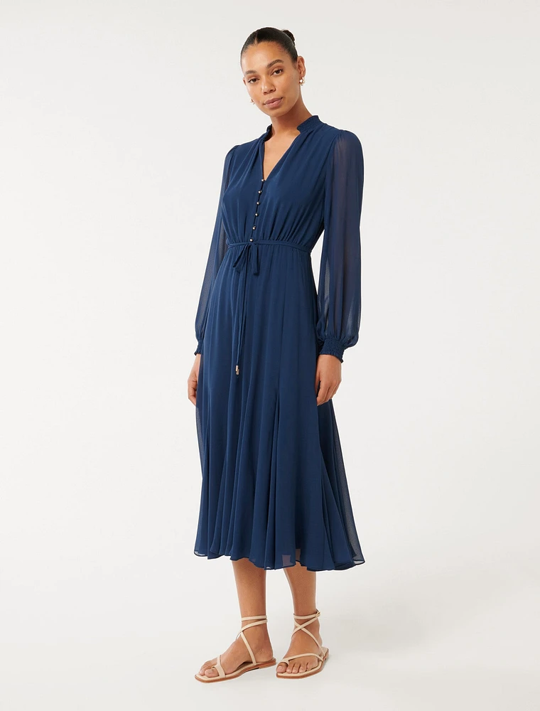 Cassidy Shirred-Neck Midi Dress