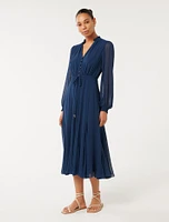 Cassidy Shirred-Neck Midi Dress