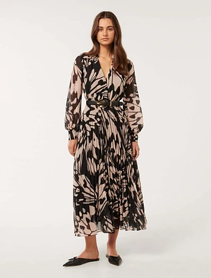 Saskia Pleat Wrap Midi Dress