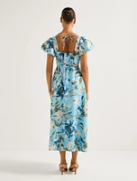 June Ruched V-Neck Midi Dress