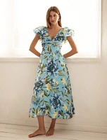 June Ruched V-Neck Midi Dress